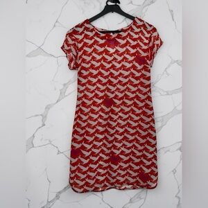 Hatley Red Crane-Print Short Sleeve Midi Dress